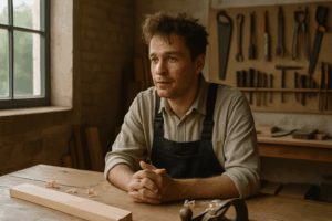 Tischlermeister im Tischlereiunternehmensfilm